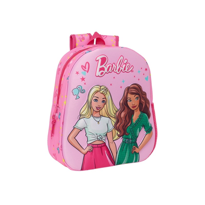 Sac à dos Safta Barbie 3D - Poignée - Porte-bouteille latéral - 27 x 33 x 10 cm - Rose