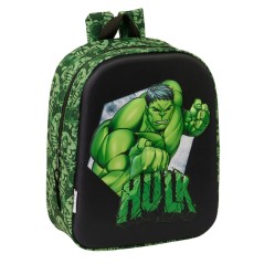 ✅ Sac à dos de maternelle Safta Hulk 3D - Dragonne - Compartiment principal zippé - 22 x 27 x 10 cm - Noir/Ver en stock