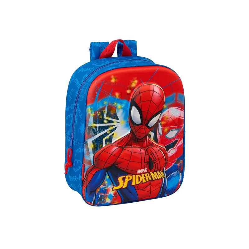 Sac à dos maternelle Safta Spider-Man 3D - Dragonne - Compartiment principal zippé - 22 x 27 x 10 cm - Bleu