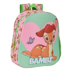 ✅ Sac à dos Safta Bambi 3D - Poignée - Porte-bouteille latéral - 27 x 33 x 10 cm - Vert pastel couleur Verde en stock