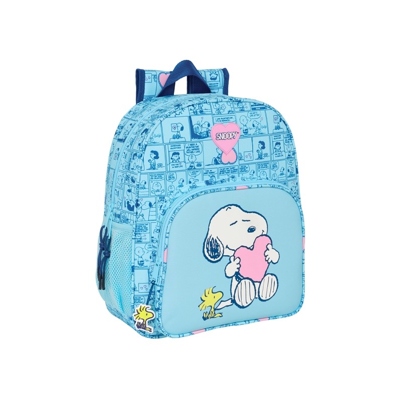 Sac à dos enfant Safta Snoopy Love - Adaptable à la valise à roulettes - Dragonne - 32 x 38 x 12 cm - Bleu clair