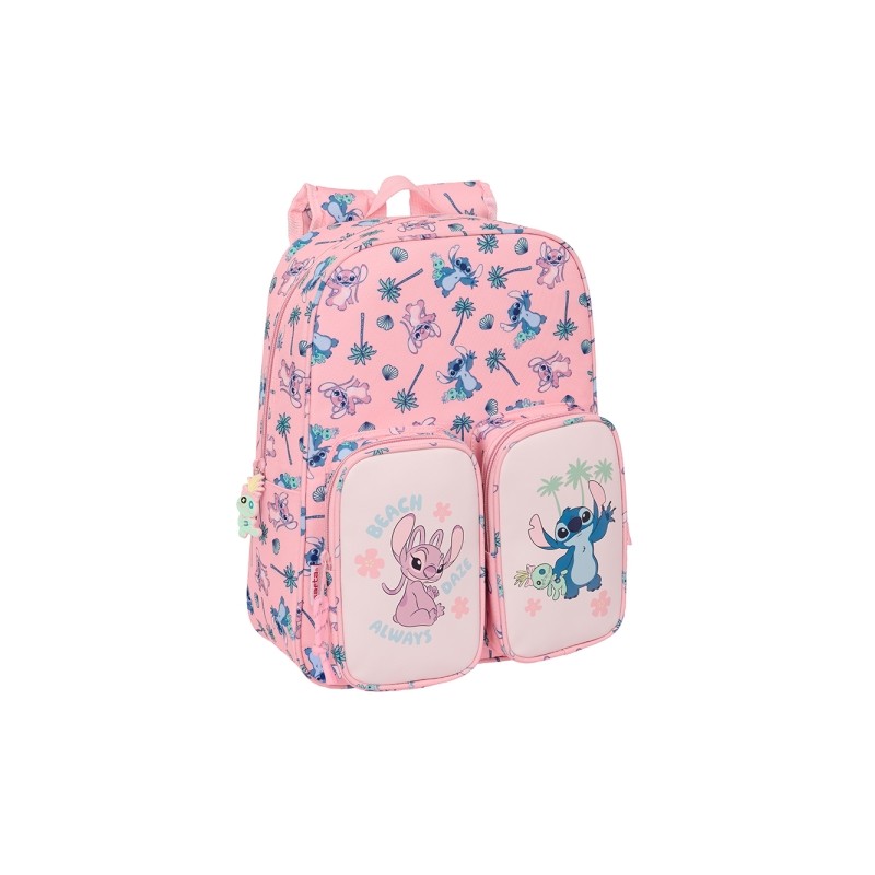 Sac à dos de plage Safta Stitch pour enfant avec poches - Compatible avec les chariots - Poignée - 26 x 34 x 11 cm - Rose