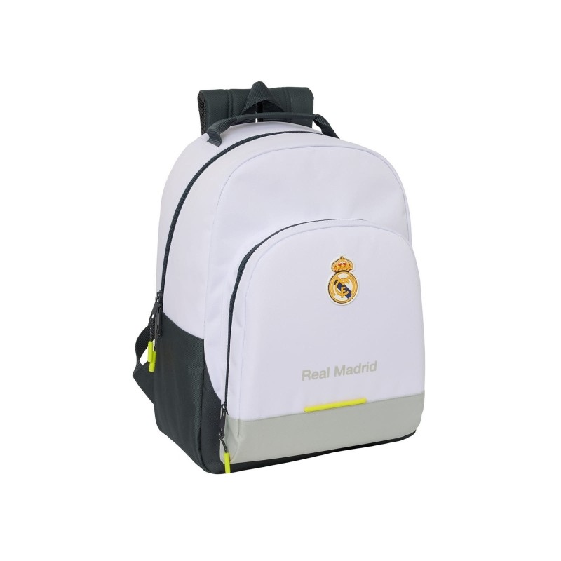 Sac à dos d'école Safta Real Madrid Domicile 25/26 - Adaptable à la voiture - Poignée - 32 x 42 x 15 cm - Blanc