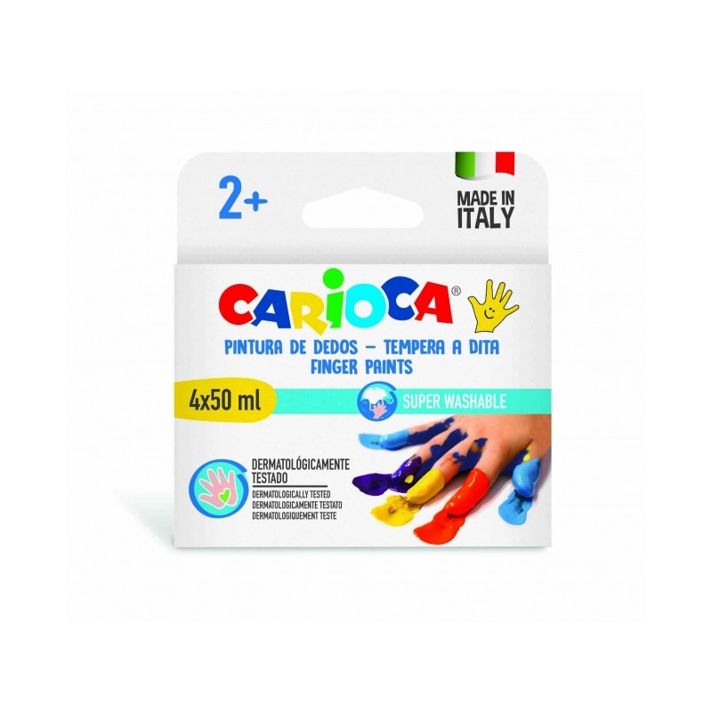 Carioca Temperas Finger 50 ml Pack de 4 flacons de peinture au doigt - Conçu pour les plus petits - Lavable sur la peau et les