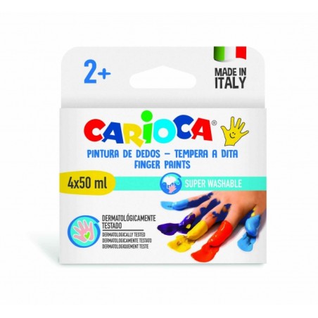 ✅ Carioca Temperas Finger 50 ml Pack de 4 flacons de peinture au doigt - Conçu pour les plus petits - Lavable s en stock