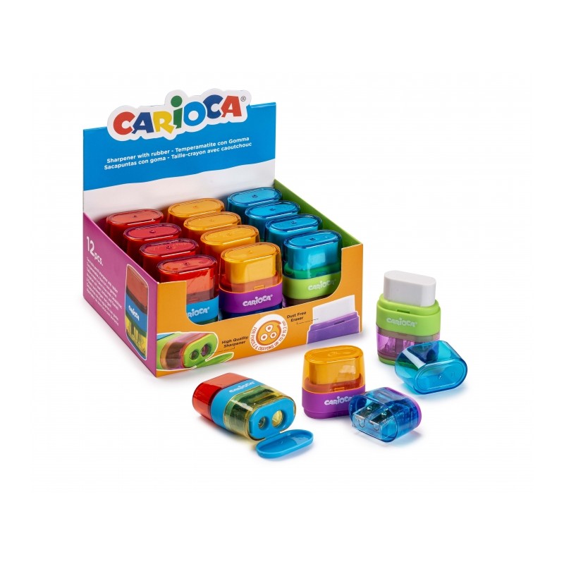 Carioca Afila-Borra Présentoir de 12 taille-crayons avec caoutchouc - Double trou - Convient pour crayons et crayons de couleur