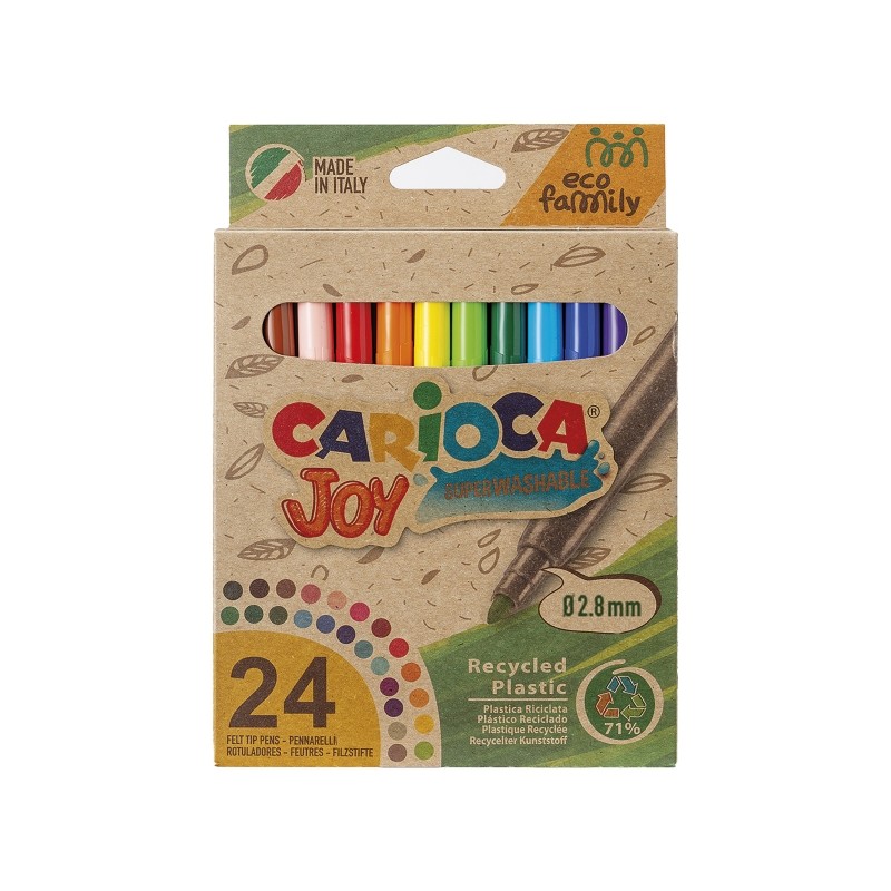 Carioca Joy Pack de 24 marqueurs à pointe fine Eco Family - Encre super lavable - Pointe fine verrouillée 2,8 mm - Capuchon