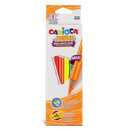 ✅ Carioca Lot de 6 Crayons Triangulaires Maxi Néon - Couleurs Fluorescentes - Écriture Douce - Adaptés pour S en stock