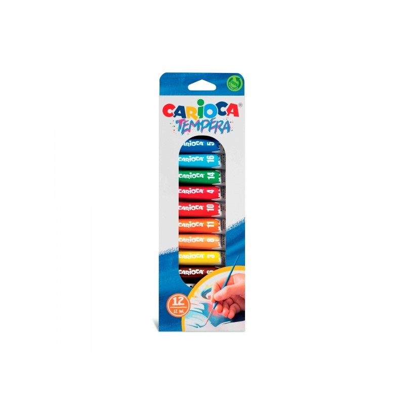 Carioca Pack de 12 Tubes Tempera - Couleurs Superwashables - Haut Pouvoir Couvrant - Applicable sur Matériaux Poreux