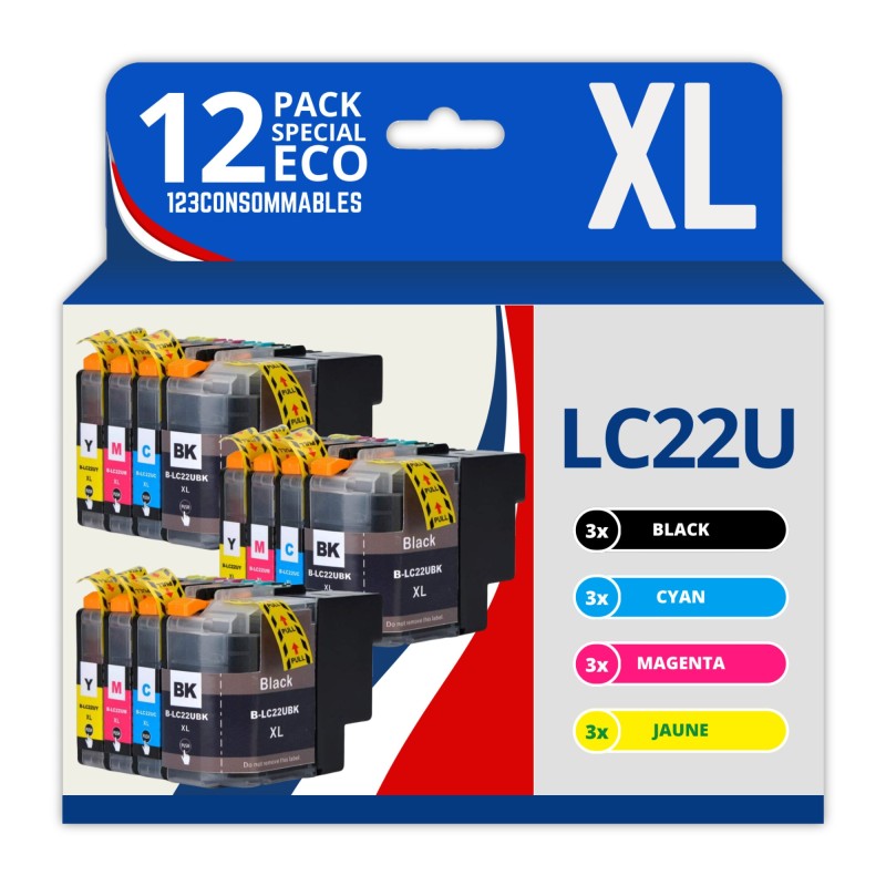 Pack compatible avec BROTHER LC-22U 12 cartouches