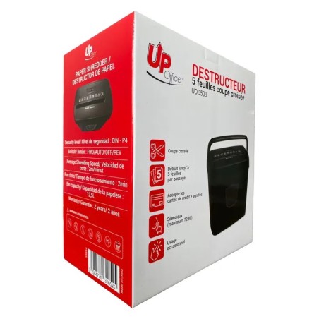 ✅ Up office UOD509 - destructeur de documents coupe croisée - 5 feuilles - Corbeille 12,5 litres en stock