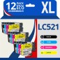 Pack compatible Brother LC521, 12 cartouches (remplace LC-521) Pack compatible Brother LC521, 12 cartouches (remplace LC-521)