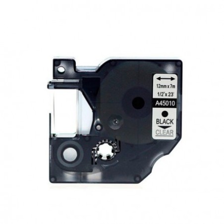 ✅ Ruban compatible Dymo D1 45010 noir sur transparent 12 mm couleur Noir/transparent en stock