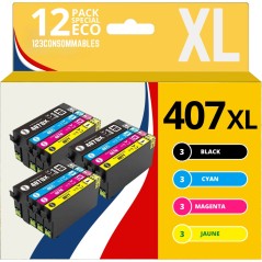 ✅ Pack 12 Cartouches compatible Epson 407XL couleur pack en stock