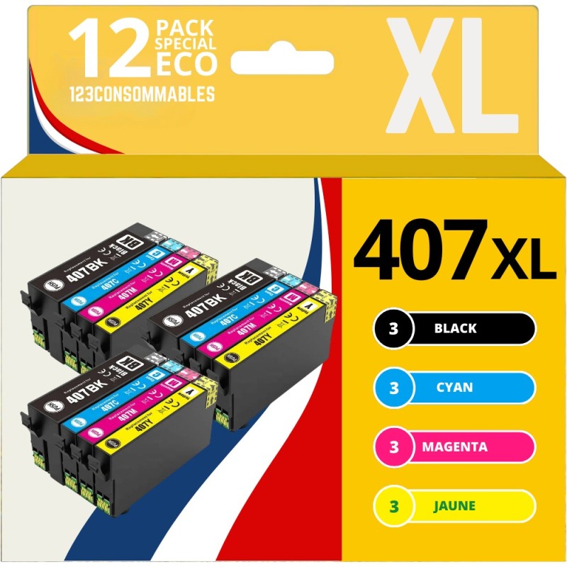 Pack 12 Cartouches compatible Epson 407XL Pack 12 Cartouches compatible Epson 407XL