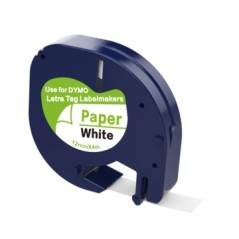 ✅ Ruban compatible Dymo LetraTag 91200 Texte noir sur fond blanc - Largeur 12 mm x 4 mètres couleur Noir/blanc en stock