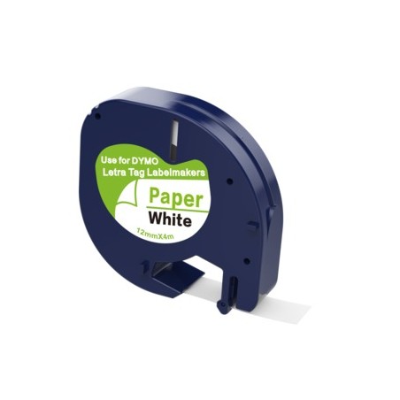 ✅ Ruban compatible Dymo LetraTag 91200 Texte noir sur fond blanc - Largeur 12 mm x 4 mètres couleur Noir/blanc en stock