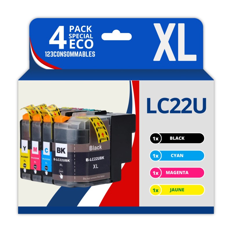 Pack compatible avec BROTHER LC-22U 4 cartouches Pack compatible avec BROTHER LC-22U 4 cartouches
