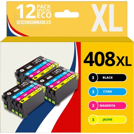 ✅ Pack compatible avec Epson 408L, 12 cartouches couleur pack en stock
