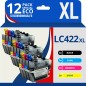 Pack compatible BROTHER LC422 XL, 12 cartouches