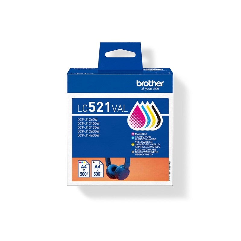 Brother LC521VAL pack de 4 cartouches d’encre (noir/cyan/magenta/jaune) (LC-521VAL)