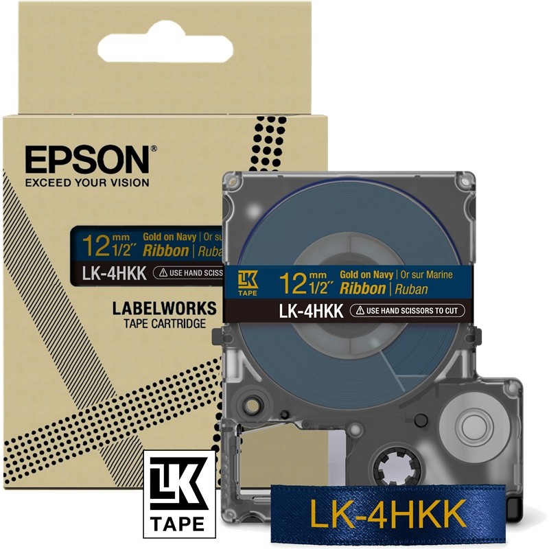 Epson Ruban satin LK-4HKK or sur fond bleu marine 12 mm Epson Ruban satin LK-4HKK or sur fond bleu marine 12 mm