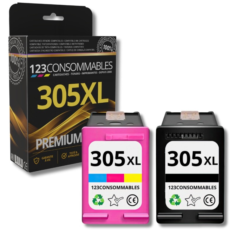 Pack 123CONSOMMABLES compatible HP 305 XL noir et couleur Pack 123CONSOMMABLES compatible HP 305 XL noir et couleur