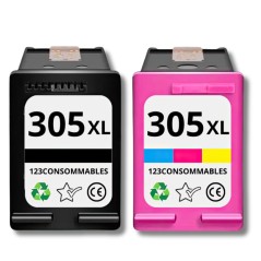 Pack 123CONSOMMABLES compatible HP 305 XL noir et couleur