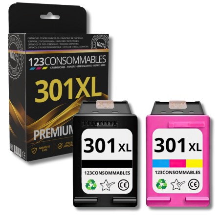✅ Pack 123CONSOMMABLES compatible HP 301 XL noir et couleur couleur pack en stock