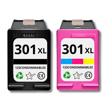 Pack 123CONSOMMABLES compatible HP 301 XL noir et couleur