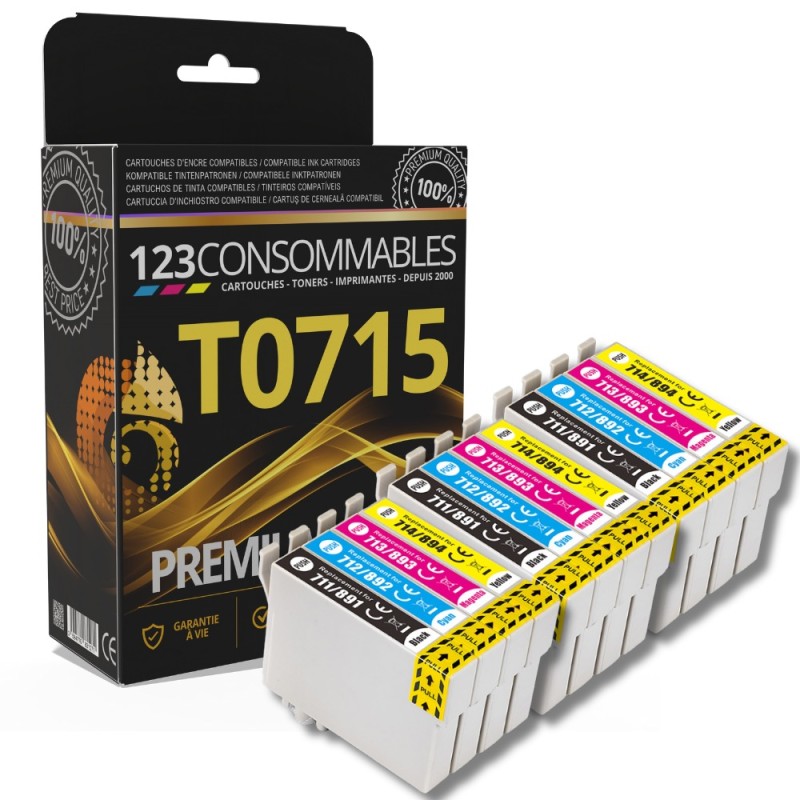 Pack 123CONSOMMABLES compatible EPSON T0715XL - 12 cartouches