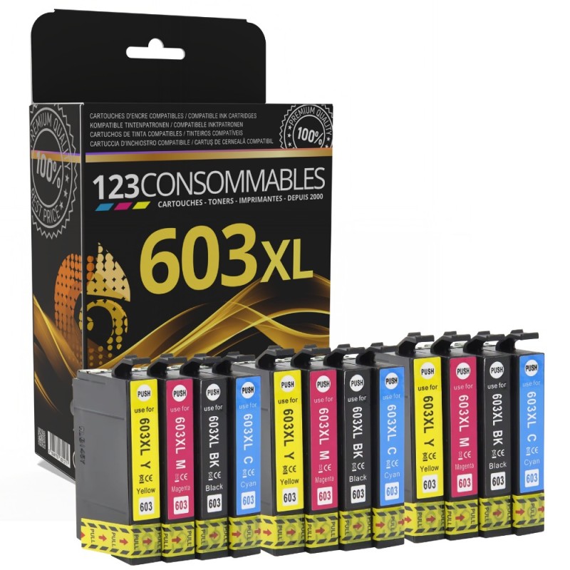 Pack 123CONSOMMABLES compatible EPSON 603 XL - 12 cartouches