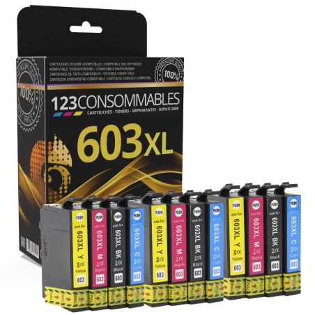 ✅ Pack 123CONSOMMABLES compatible EPSON 603 XL - 12 cartouches couleur pack en stock