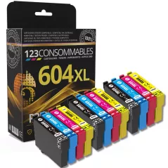 Pack 123CONSOMMABLES compatible EPSON 604XL, 12 cartouches