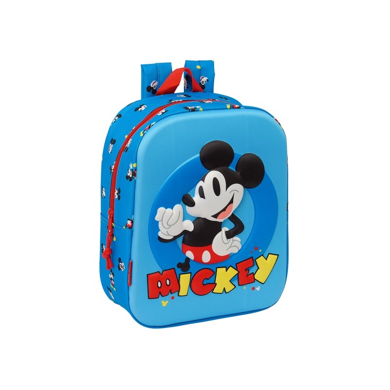 Sac à dos maternelle Safta Mickey Mouse 3D - Poignée - Compartiment principal avec fermeture éclair - 22 x 27 x 10 cm - Bleu