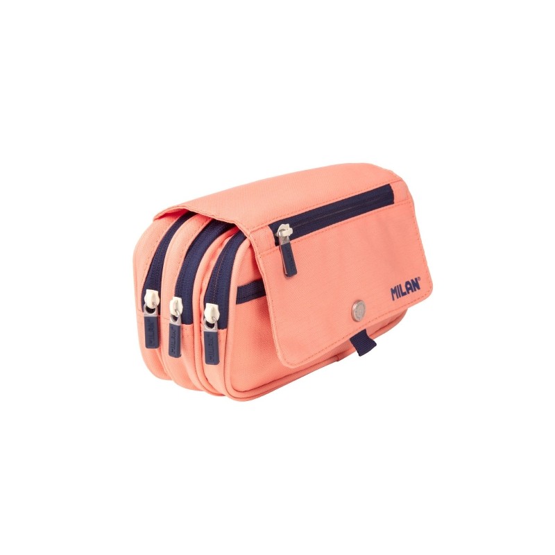 Trousse à crayons grande capacité Milan Collection 430 - 3 poches zippées et une petite poche avant - Rose