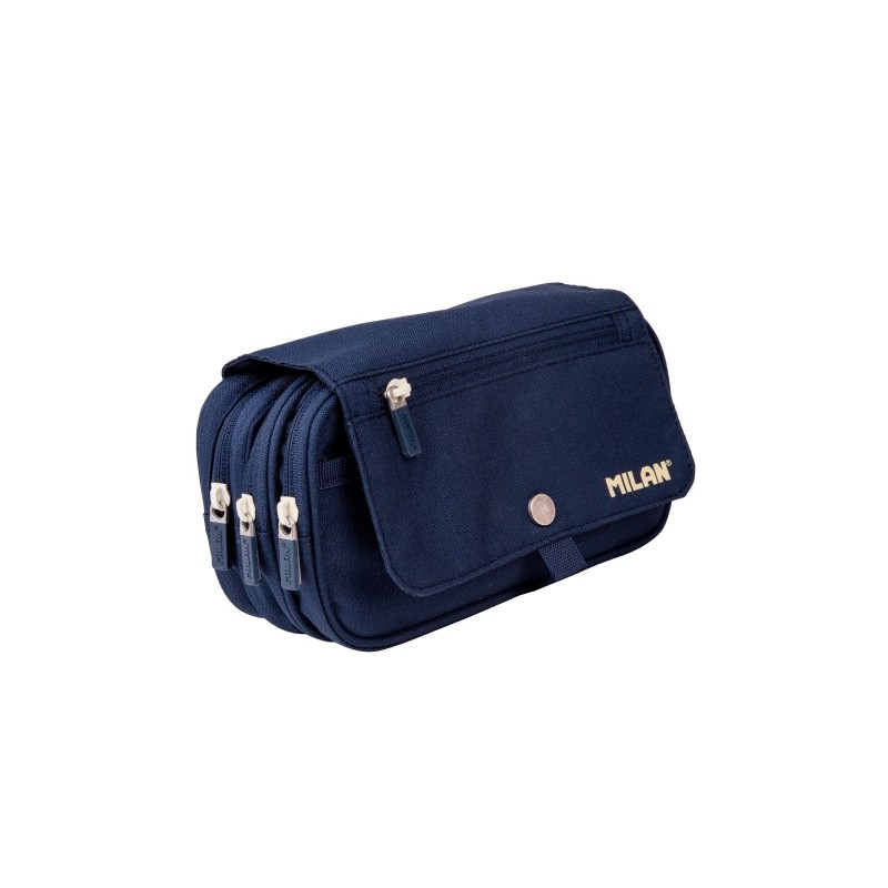 Trousse à crayons grande capacité Milan Collection 430 - 3 poches zippées et une petite poche avant - Bleu