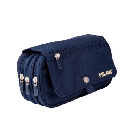 ✅ Trousse à crayons grande capacité Milan Collection 430 - 3 poches zippées et une petite poche avant - Bleu en stock