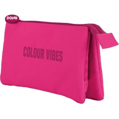 ✅ Trousse triple Dohe Colour Vibes - Fermeture à double glissière avec tirette en caoutchouc - Rose couleur Ro en stock