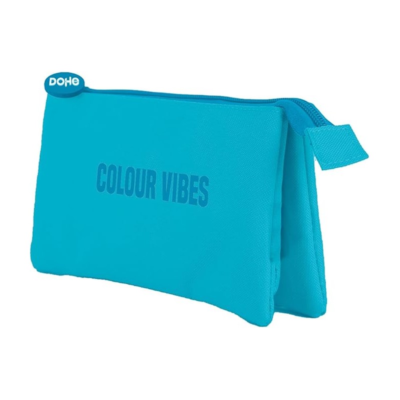 Trousse triple Dohe Colour Vibes - Fermeture à double glissière avec tirette en caoutchouc - Bleu cyan