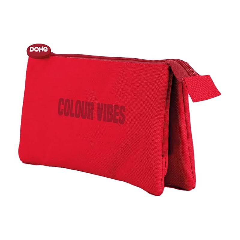 Trousse triple Dohe Colour Vibes - Fermeture à double glissière avec tirette en caoutchouc - Rouge