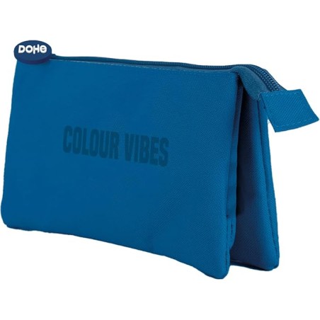 ✅ Trousse triple Dohe Colour Vibes - Fermeture à double glissière avec tirette en caoutchouc - Bleu couleur bl en stock