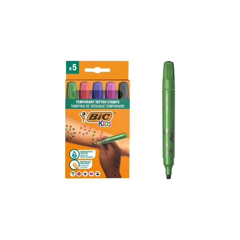 Marqueurs tatouages temporaires Bic Kids - Lot de 5 - Couleurs assorties