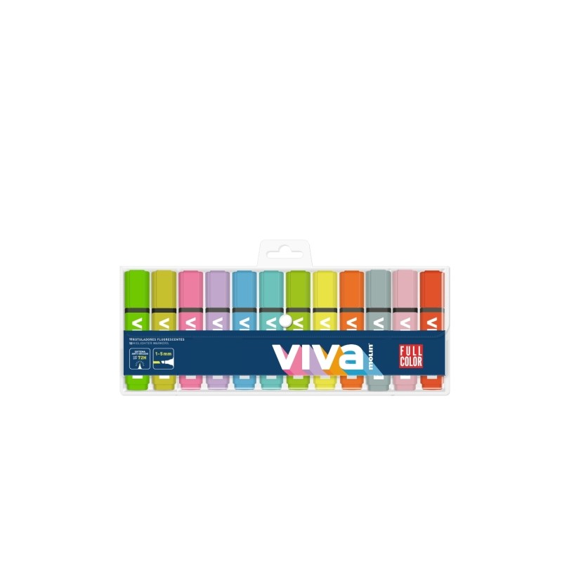 Marqueurs fluorescents Molin Viva pack de 12 couleurs assorties