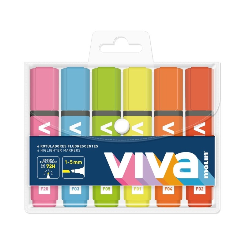 Marqueurs fluorescents Molin Viva pack de 6 couleurs assorties