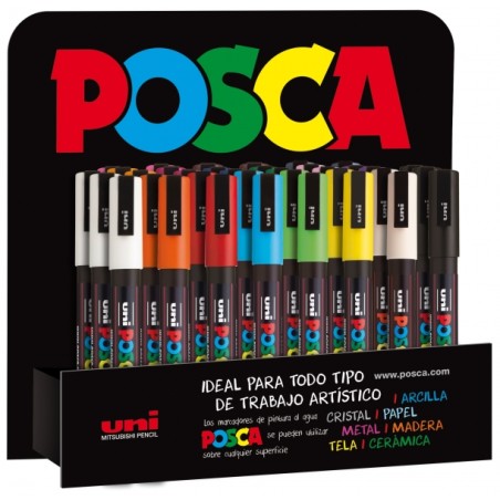 ✅ LOT de 36 Posca PC-3M/3D Présentoir de 36 marqueurs peinture - Pointe conique en polyester 0,9-1,3 mm - Encre en stock