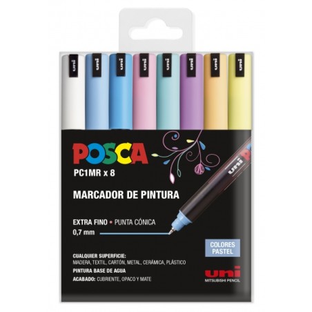 ✅ Posca PC1MR/8C Étui de 8 marqueurs peinture - Pointe rouleau fibre 0,7 mm - Encre pigmentée à base d'eau - en stock