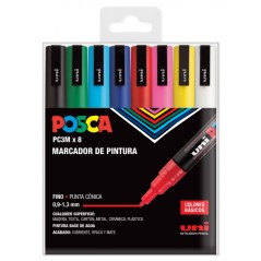 ✅ Posca PC-3M Etui de 8 Marqueurs Peinture - Pointe Conique Polyester 0,9-1,3 mm - Encre à Base d'Eau - Non Per en stock