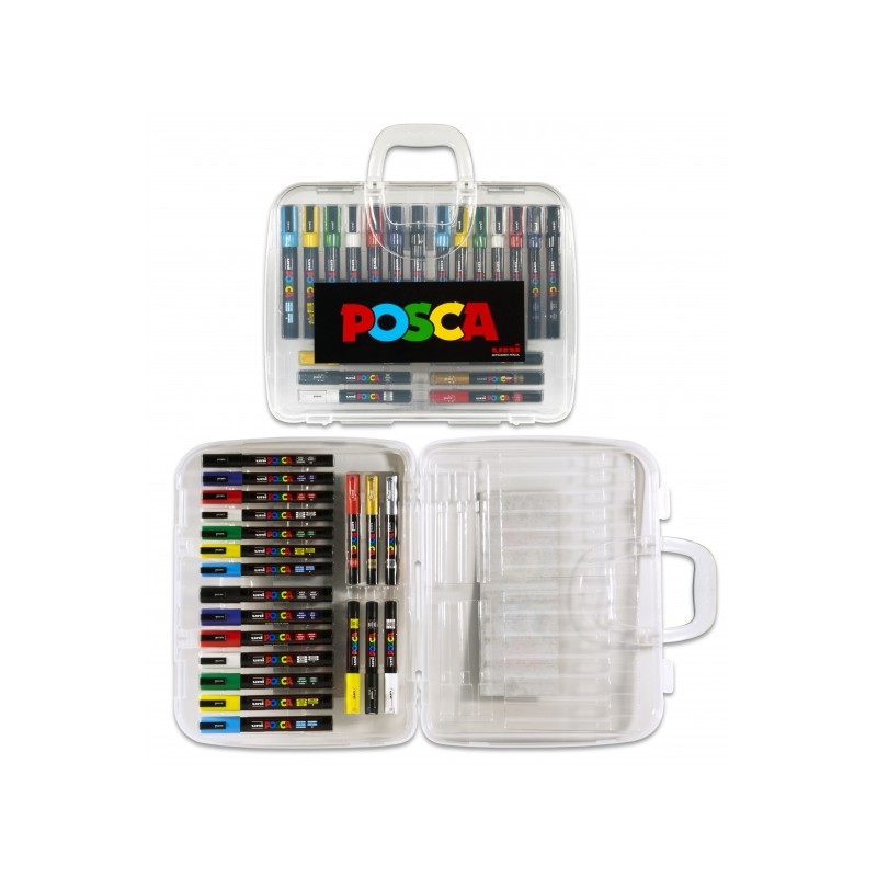 Posca PC-5M Lot de 20 Marqueurs Peinture - Pointe Polyester - Encre Pigmentée à Base d'Eau - Non Permanent - Résistant à la