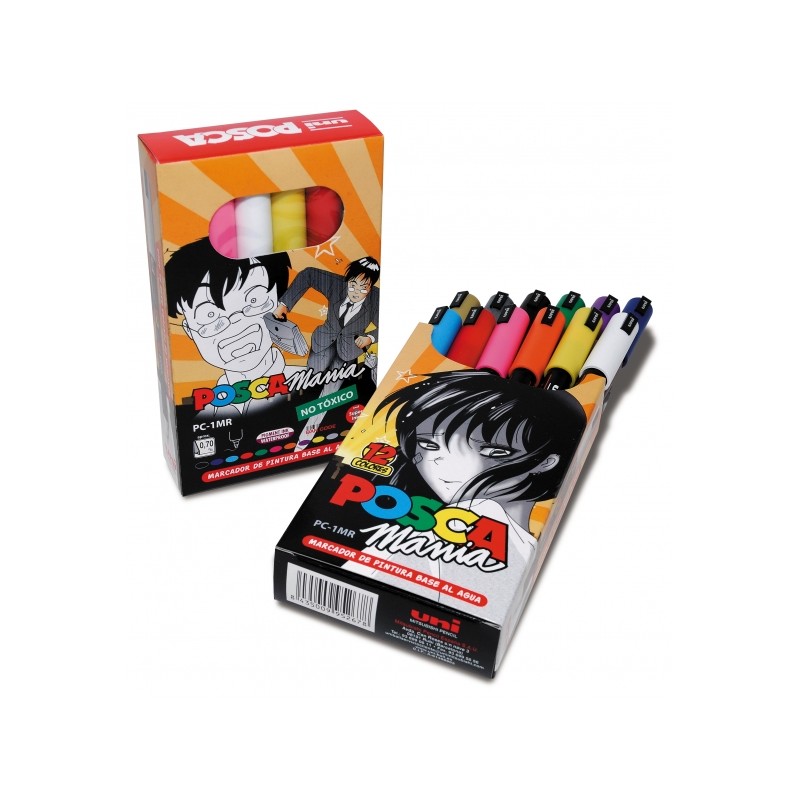 Posca PC-1MR/12P Étui de 12 marqueurs peinture - Pointe rouleau fibre 0,7 mm - Encre à base d'eau - Résistant à la lumière